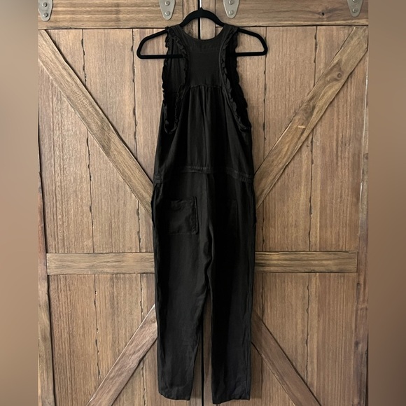 Enza Costa French Linen Sleeveless Button Down Ruffle Black Jumpsuit Size 0 - Picture 5 of 11